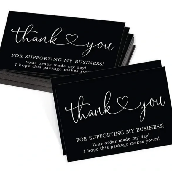 🖤BLACK🖤 "THANK YOU" FOR SUPPORTING MY BUSINESS! CARDS - 50PCS - 🌟NWT🌟 - Picture 2 of 11